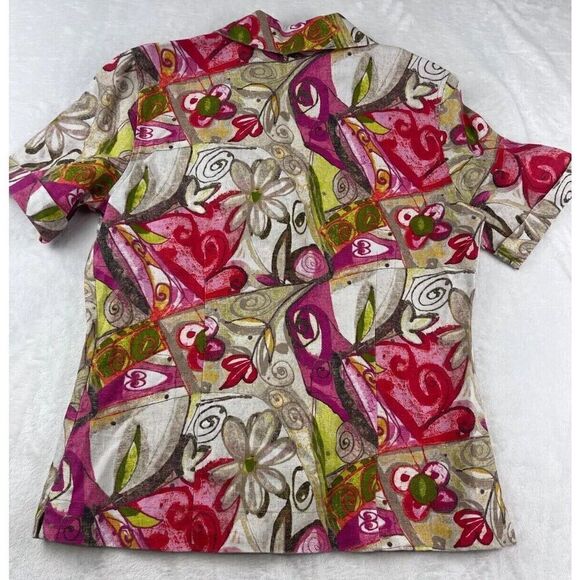 Chico's Button-Up Top Women's Size 0 Multicolor 100% Linen Floral Short Sleeves - Picture 2 of 6